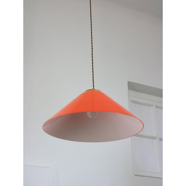 Mid-Century Italian Orange Acrylic Glass and Brass Pendant Lamp from Guzzini, 1960s For Sale - Image 5 of 14