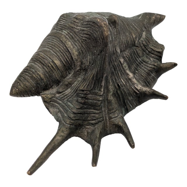 Mid 20th Century Oversized Silver Tone With Patina Conch Shell For Sale