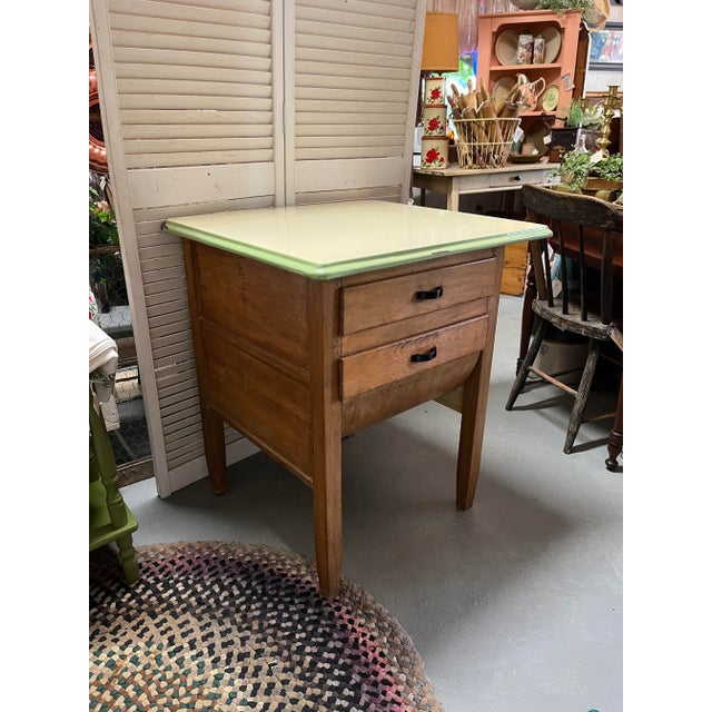 Rustic Antique 20th Century Cream & Green Possum Belly Table For Sale - Image 3 of 7
