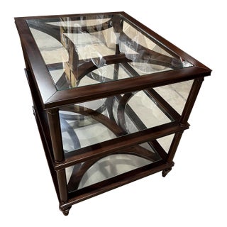 Attributed Theodore Alexander Glass and Wood 3 Shelf End Table For Sale