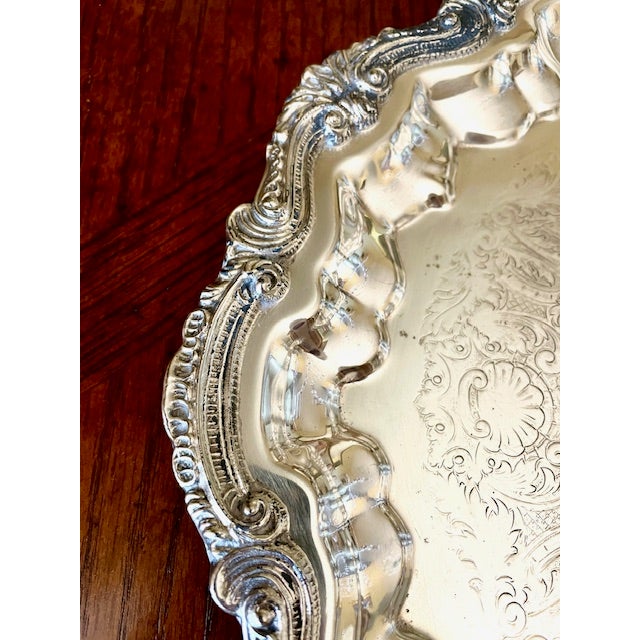 1960s Silver Plate Serving Platter Vintage English Heavy Excellent 12 1/2 Inches For Sale - Image 4 of 5