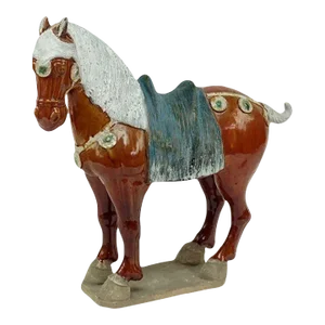 Chinese Pottery Tang Horse Sancai Glazed With Green Saddle