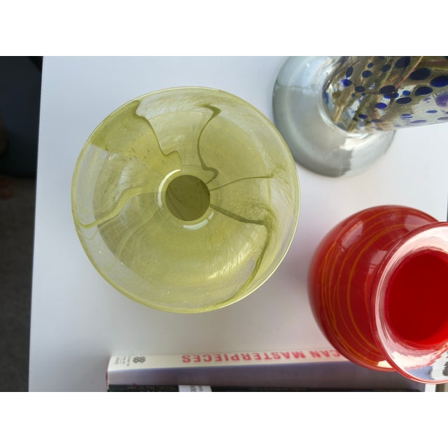Contemporary Vintage Handblown Chartreuse Art Glass Vase For Sale - Image 3 of 6