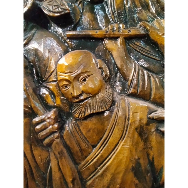 Chinese Artist, Large Lacquered and Carved Bas-Relief, Early 1900s, Carved Wood For Sale - Image 6 of 7