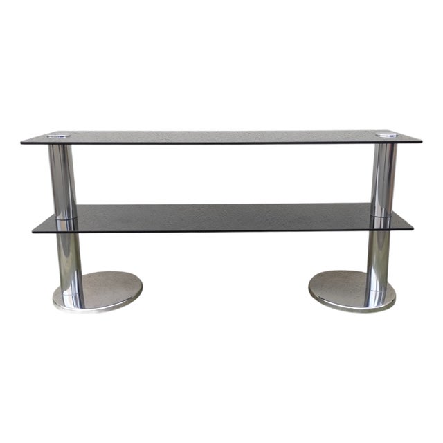 Console Table in Smoked Glass and Chromed Steel, 1970s For Sale