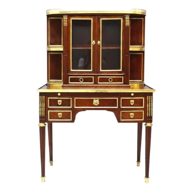 Louis XVI Style Lady’s Desk, Bonheur Du Jour; Mahogany, Ormolu & Marble; C1890 For Sale