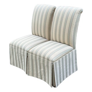 Ethan Allen Upholstered Skirted Parsons Dining Chairs - A Pair For Sale