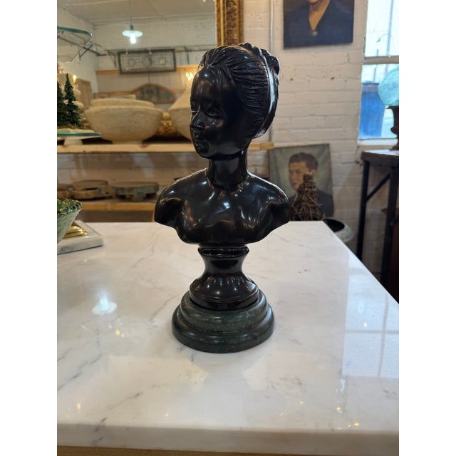 Mid 20th Century Bronze Bust of Woman on Marble Stand For Sale - Image 6 of 11