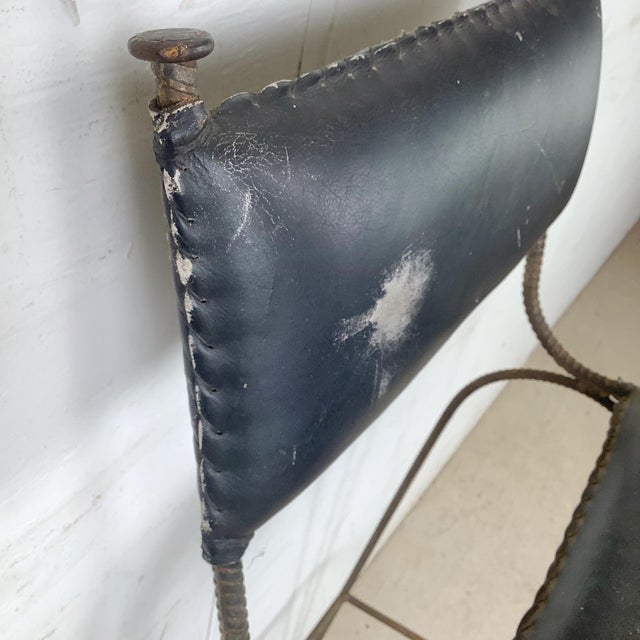 Black Vintage Studio-Made Sculptural Iron Counter Stool With Black Leather Seat For Sale - Image 8 of 18