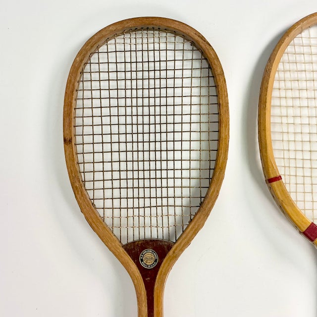 1905 Antique Americana Boho Chic Wood Tennis Rackets Home Accents - A Pair. For Sale - Image 16 of 17