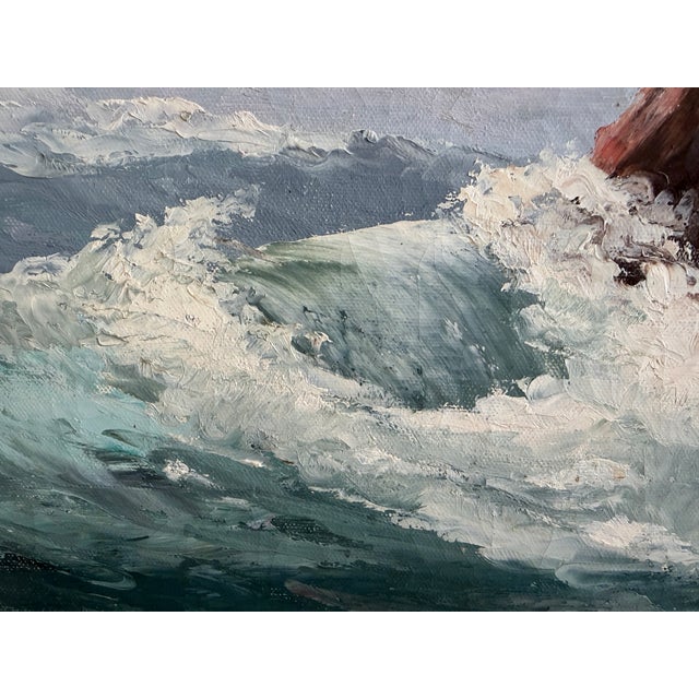 Coastal Late 20th Century Framed VTG Oil Painting Seascape Signed Theddy Peterson Coastal Waves Rocks Art For Sale - Image 3 of 10