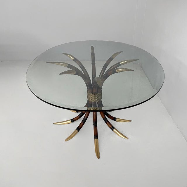 Italian Modern Oval Table in Bamboo, Brass and Glass, 1980s For Sale - Image 3 of 16