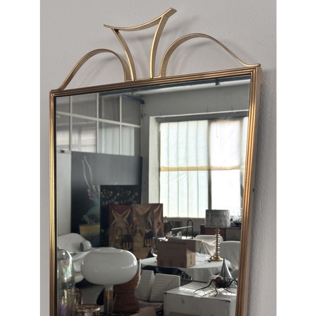 1970s Mid-Century Italian Wall Mirror with Brass Frame and Decor, 1970s For Sale - Image 5 of 17