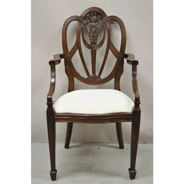 Late 20th Century Hepplewhite Prince of Wales Plume Carved Shield Back Mahogany Dining Arm Chair For Sale - Image 11 of 11
