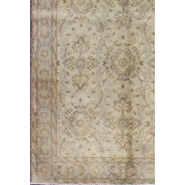 Turkish Keivan Woven Arts Vintage Turkish Oushak Rug With All-Over Floral Design in Ivory, Gray and Brown For Sale - Image 3 of 6