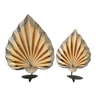 Vintage Ceramic Leaf Wall Candle Holder Sconces- a Pair For Sale
