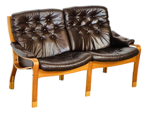Vintage Scandinavian Teak and Leather Bench, 1960