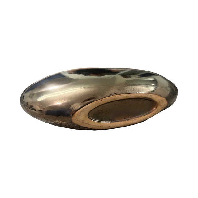 Ceramic Vintage Postmodern 1980s Gold and Green Ceramic Bean Pill Shaped Vase Art Deco For Sale - Image 7 of 7