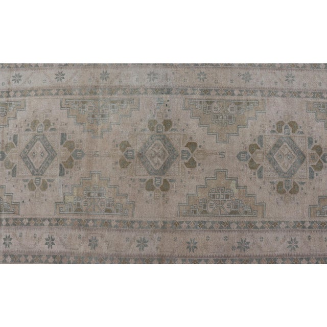 Vintage Turkish Oushak Runner in Neutral Tones, Taupe, Gray Green, Yellow 3'2 X 10'8 For Sale - Image 10 of 12