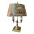 Mid 20th Century Vintage Brass French Bouillotte Table Desk Lamp With Old Country Theme Lamp Shade For Sale
