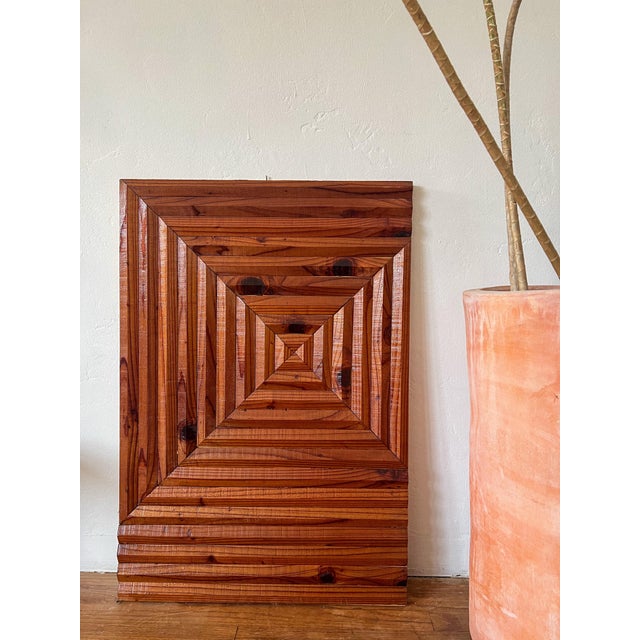 1970s Vintage Geometric Wood Wall Sculpture, Brutalist Relief Panel For Sale - Image 4 of 8