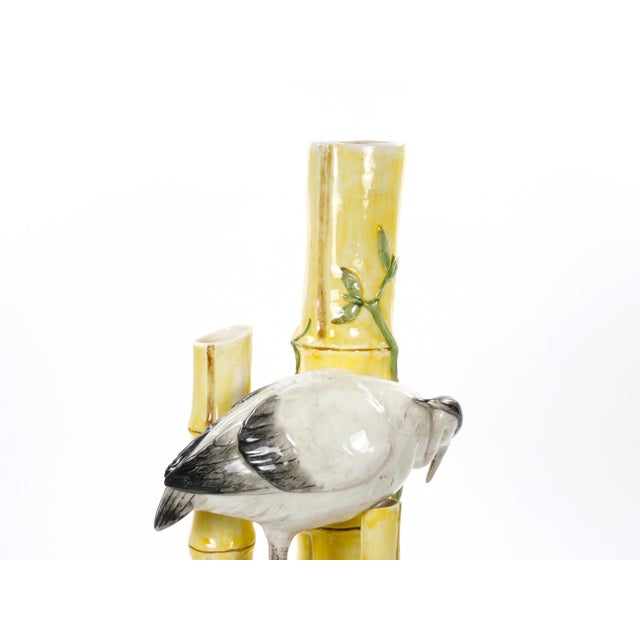 Mid 20th Century Mid-Century Modern Italian Hand-Painted Majolica Heron Figurative Sculpture For Sale - Image 5 of 14