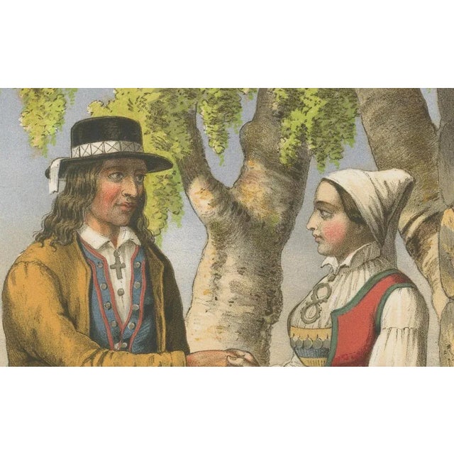 Johan Fredrik Eckersberg, Norwegian Folk Attire from Voss, 1860, Chromolithograph on Paper For Sale - Image 5 of 10