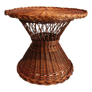 Vintage French Round Wicker Table, 1970s For Sale