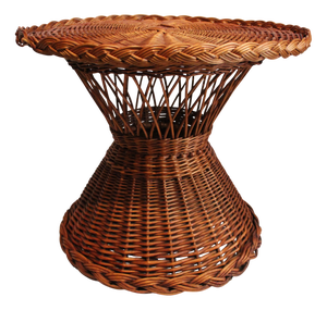 Vintage French Round Wicker Table, 1970s
