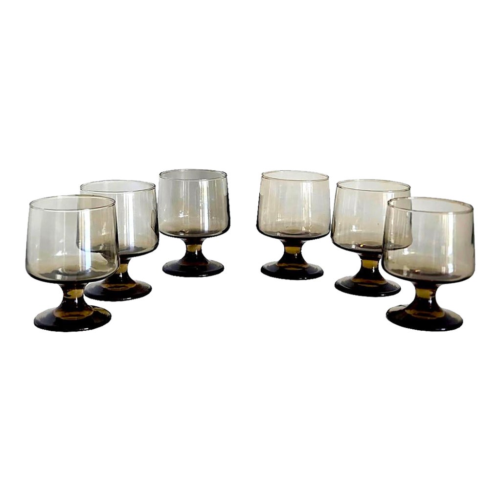 1970s Libbey Glass Tawny Accent on the Rocks Glasses, Set of 6 