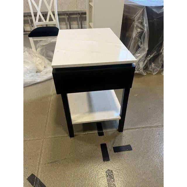 Brown Custom Oak Espresso Nightstands With Limestone Top & Shelf – Modern Organic Bedside Tables For Sale - Image 8 of 10