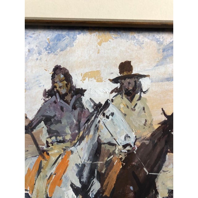 Paint 1990s James Lee Colt Western Image W/C Gouache Mounted Cowboy And Indian For Sale - Image 7 of 11