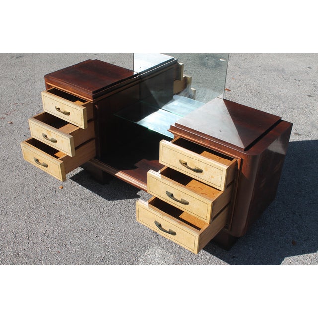 Brown C1930's French Art Deco Parchment Goat Skin 6 Drawer Glamorous Ladies Vanity For Sale - Image 8 of 12