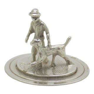 Vintage Dutch Genuine Silver 835 Man with Dog Miniature Figurine, Netherlands, 1978 For Sale