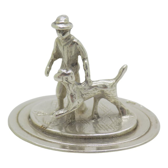 Vintage Dutch Genuine Silver 835 Man with Dog Miniature Figurine, Netherlands, 1978 For Sale