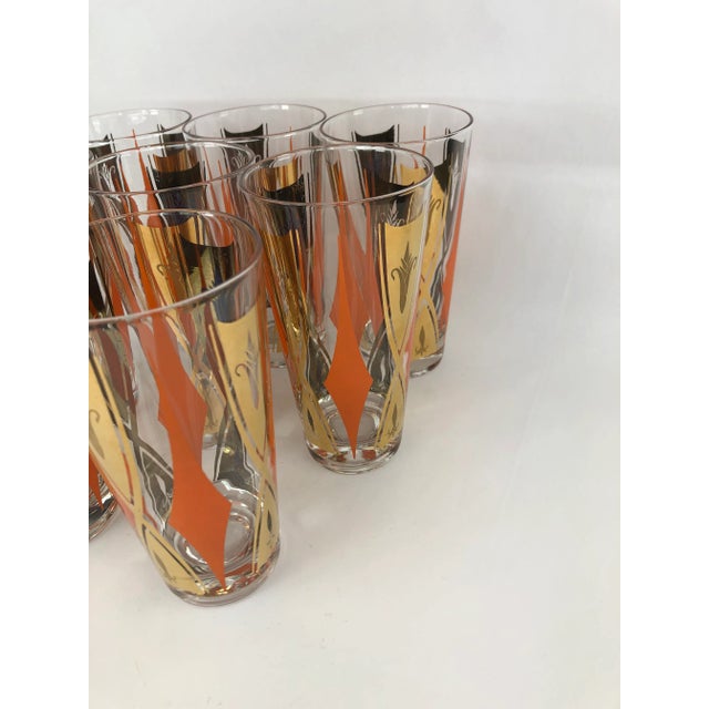 Mid-Century Modern Vintage Tumblers With Orange and Gold Decoration - Set of 8 For Sale - Image 3 of 7