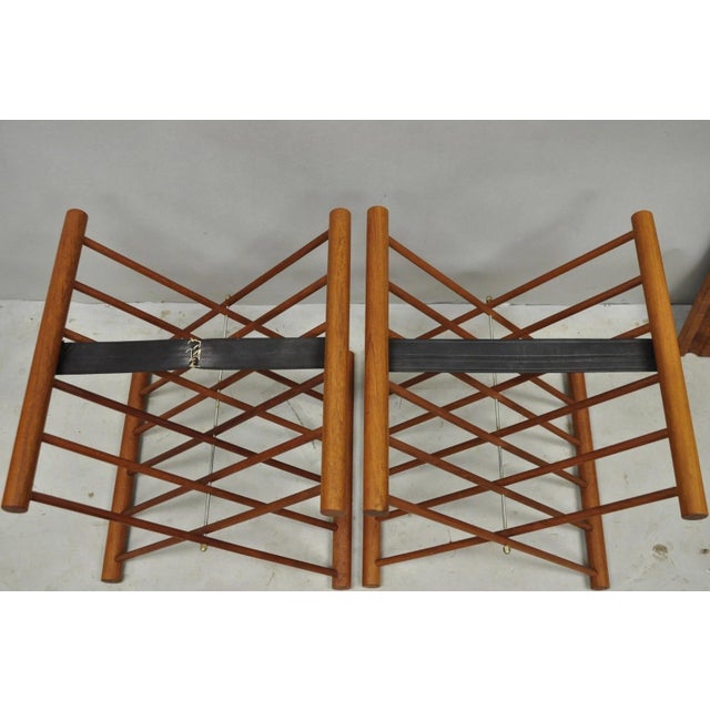 Mid Century Danish Modern Mandalay Teak Folding Campaign Style Side Tables Pair For Sale - Image 14 of 18