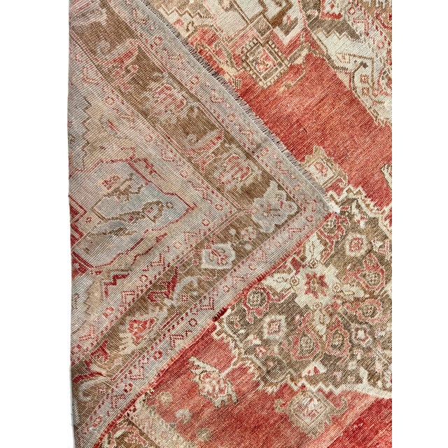 Red Vintage Circa 1940 Light Brick Turkish Oushak Hand Knotted Wool Runner, 4ft 11in X 12ft 7in For Sale - Image 8 of 11