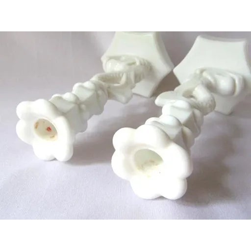 Glass Vintage Westmoreland White Milk Glass Dolphin Serpent Koi Fish Candlesticks-Set of 2 For Sale - Image 7 of 7