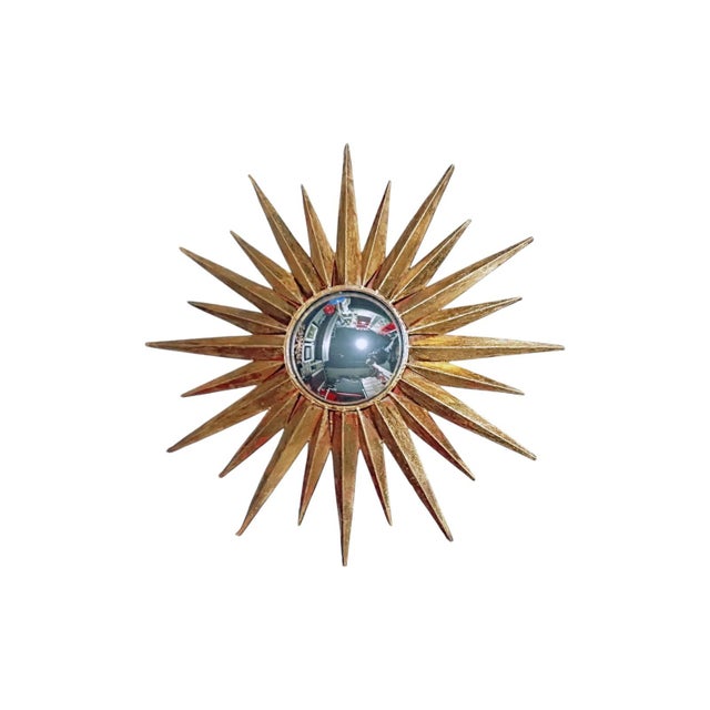 Metal Vintage Sunburst Mirror with Gilt and Iridescent Triangular Rays, 1990s For Sale - Image 7 of 7