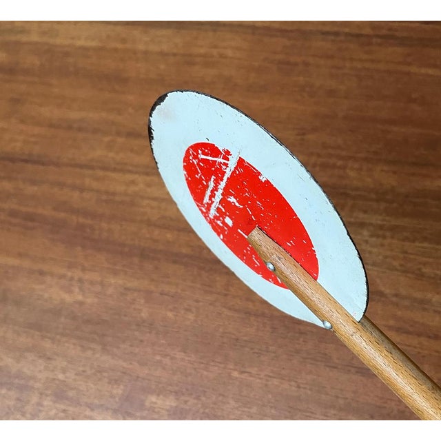 Mid-Century Decorative Metal and Wood Signaling Stop Disk, 1960s For Sale - Image 14 of 18