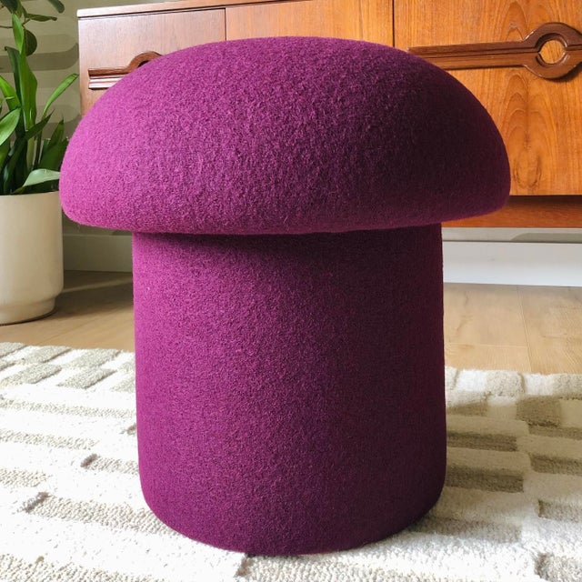 Mushroom Ottoman in Plum Wool For Sale In San Francisco - Image 6 of 11