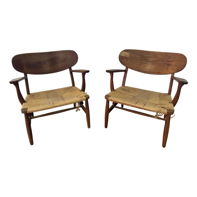 1950s Pair of Ch22 Lounge Chairs Attributed to Hans Wegner For Sale