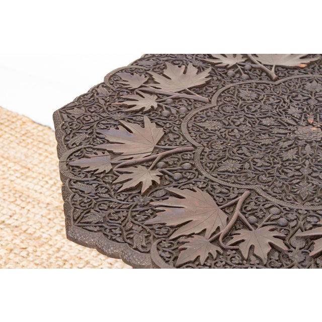 Indian Rare Antique Hand-Carved Kashmiri Coffee Table For Sale - Image 3 of 9