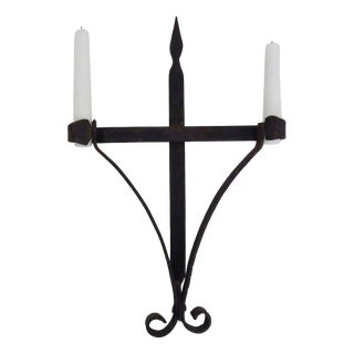 Large Wrought Iron Wall Candleholders, Set of 3 For Sale