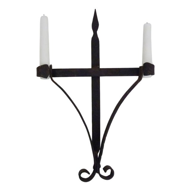Large Wrought Iron Wall Candleholders, Set of 3 For Sale