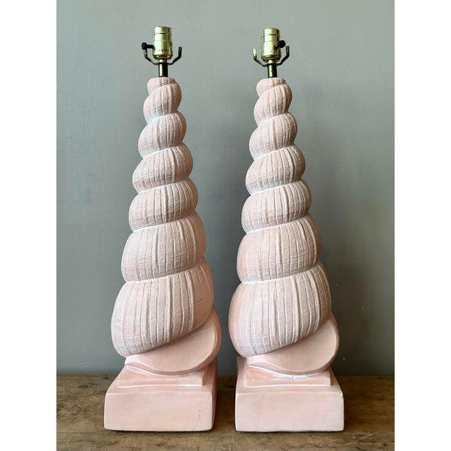 Vintage Boho Plaster Shell Lamps - A Pair For Sale - Image 4 of 7