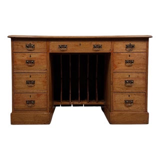 19th Century English Pine Kneehole Desk with Nine Drawers For Sale