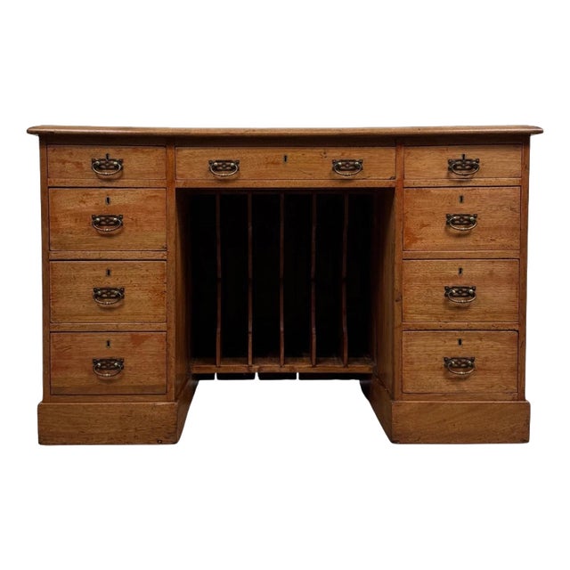 19th Century English Pine Kneehole Desk with Nine Drawers For Sale