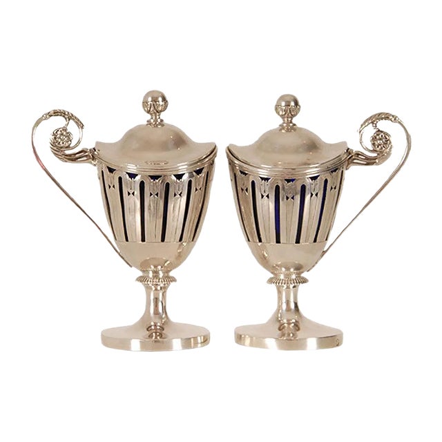 Early 19th Century Sterling Silver French 1st Empire Napoleonic Mustard Pots, Set of 2 For Sale